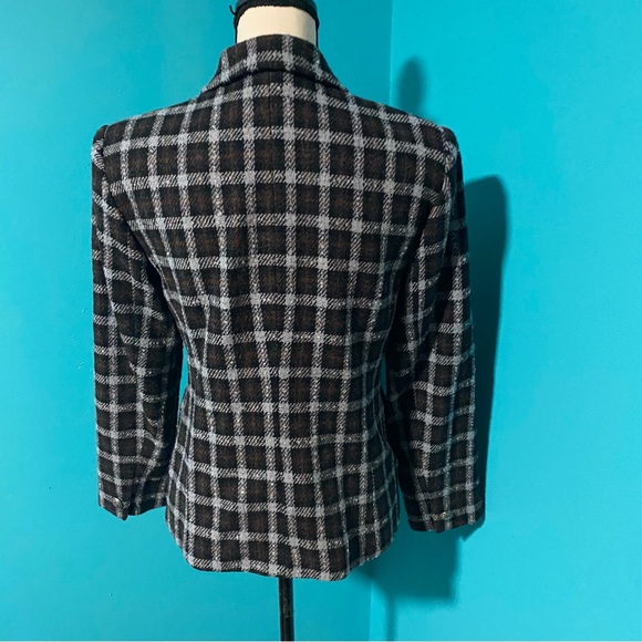 Vintage Clifford & Willis 8P Black Brown Plaid Wool Blazer Jacket - Picture 4 of 5